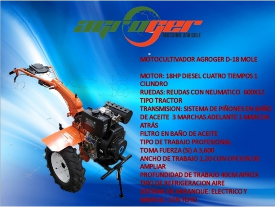 Motoazada Motocultor Agroger 18Hp Diesel